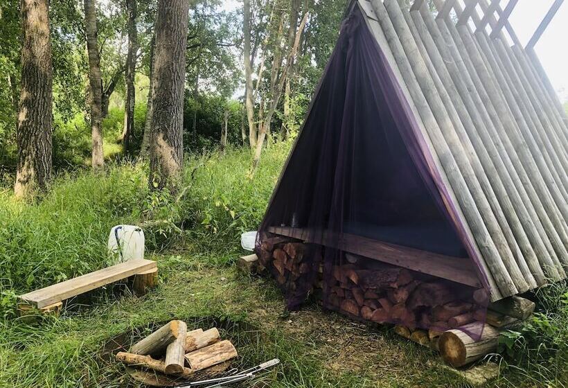 Tiny Hut In The Forest Overlooking The River