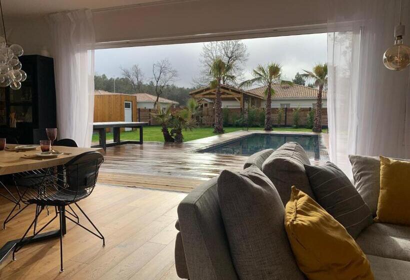 Villa Aux Palmiers,piscine 28°,pétanque,coeur Bassin