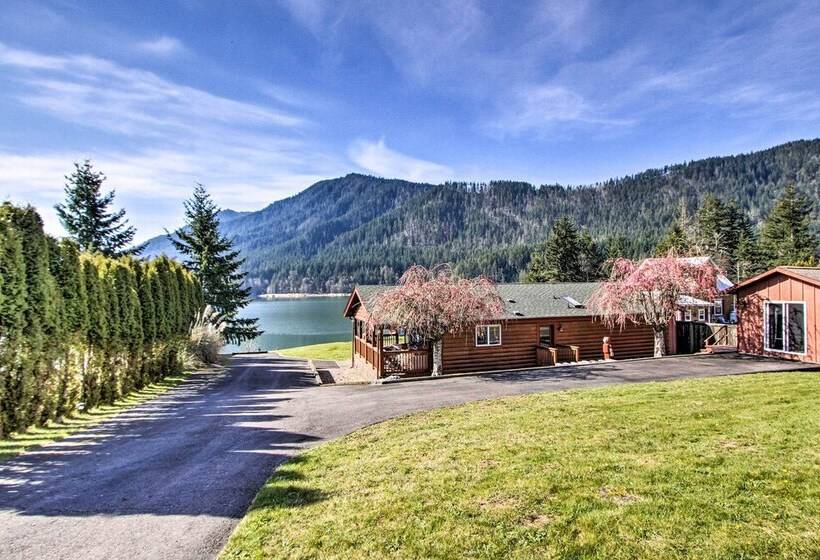 Lakefront Cabin W/ Stunning Mountain Views & Dock!