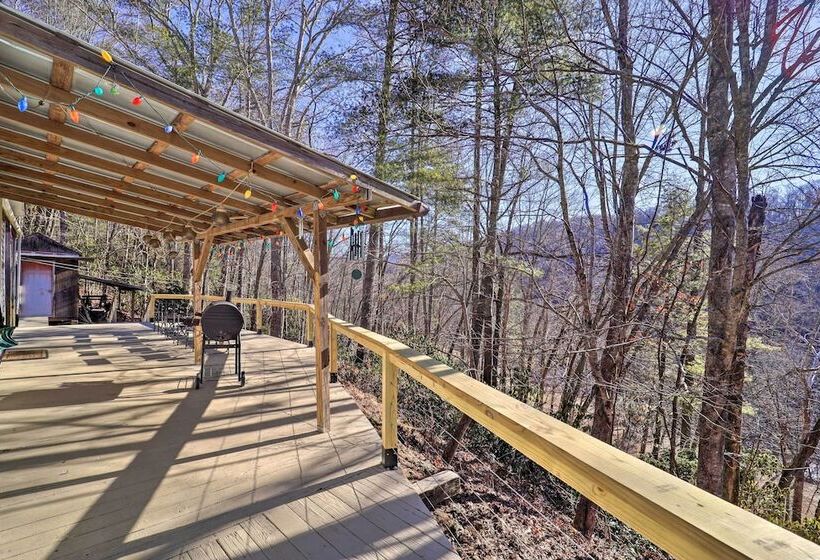 Deck + 2 Fire Pits: Riverfront Spruce Pine Rental!