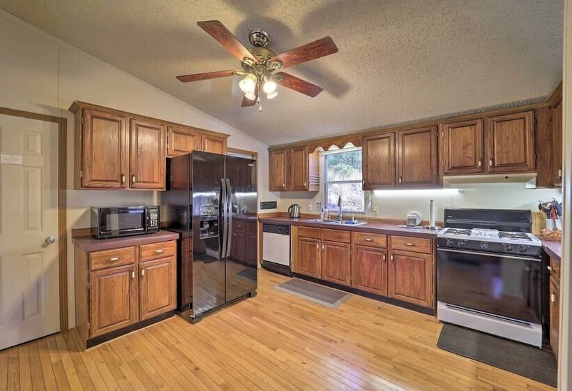 Deck + 2 Fire Pits: Riverfront Spruce Pine Rental!