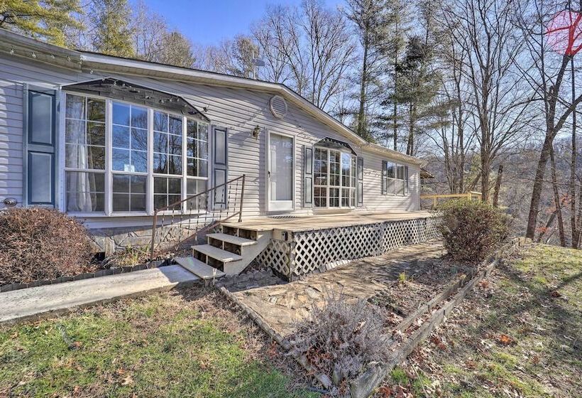 Deck + 2 Fire Pits: Riverfront Spruce Pine Rental!