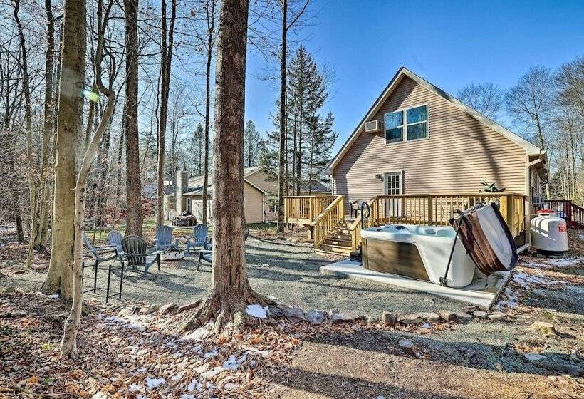 Tree Lined Pocono Lake Home W/ Hot Tub + Decks!