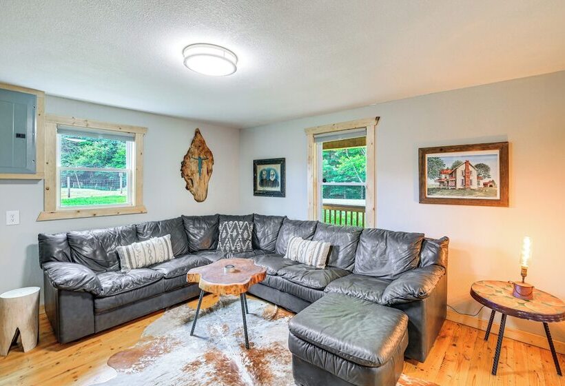 Deck & Scenic View: Historic Cabin In Piney Creek!