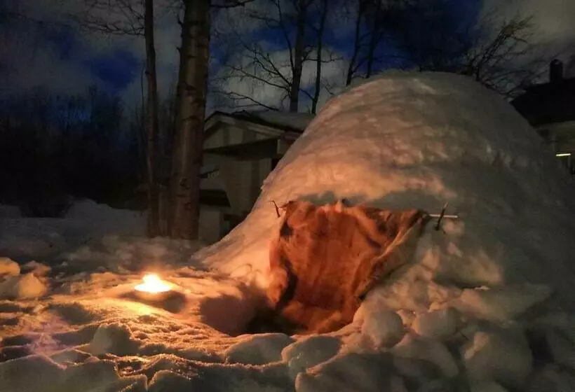 Authentic Wooden House By The River With An Igloo
