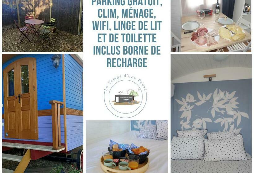 צימר Roulotte Authentique Le Temps D Une Pause En Face Du Beaujolais Climatisation Et Borne Recharge V