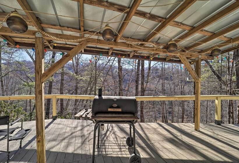 Deck + 2 Fire Pits: Riverfront Spruce Pine Rental!