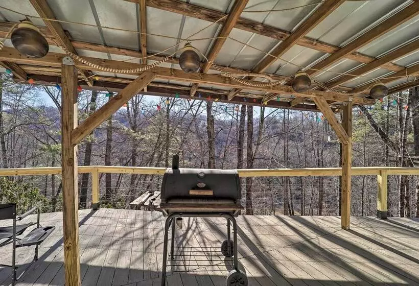 Deck + 2 Fire Pits: Riverfront Spruce Pine Rental!