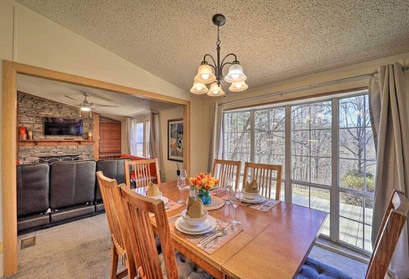 Deck + 2 Fire Pits: Riverfront Spruce Pine Rental!