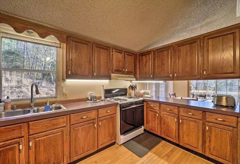 Deck + 2 Fire Pits: Riverfront Spruce Pine Rental!