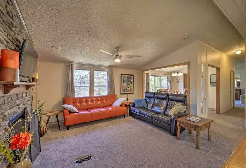 Deck + 2 Fire Pits: Riverfront Spruce Pine Rental!