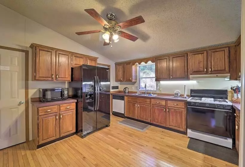 Deck + 2 Fire Pits: Riverfront Spruce Pine Rental!