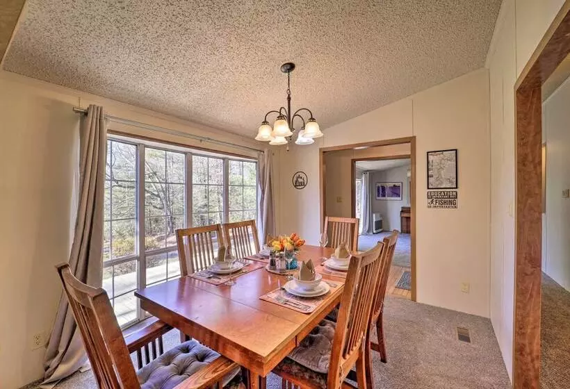 Deck + 2 Fire Pits: Riverfront Spruce Pine Rental!