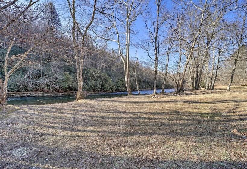 Deck + 2 Fire Pits: Riverfront Spruce Pine Rental!