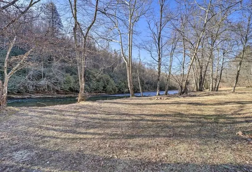 Deck + 2 Fire Pits: Riverfront Spruce Pine Rental!