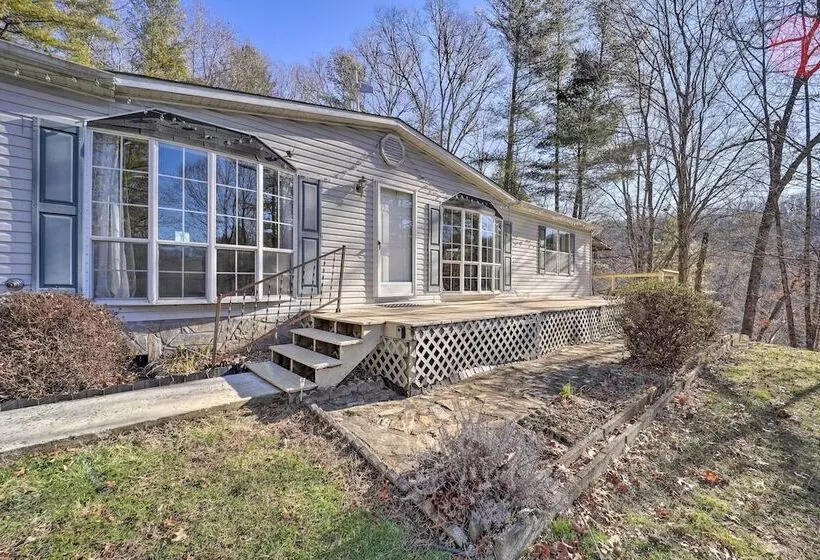 Deck + 2 Fire Pits: Riverfront Spruce Pine Rental!