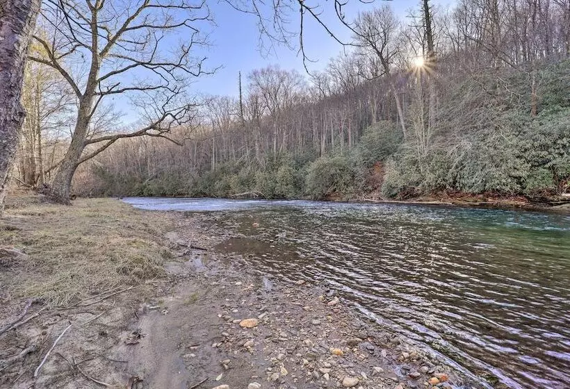 Deck + 2 Fire Pits: Riverfront Spruce Pine Rental!