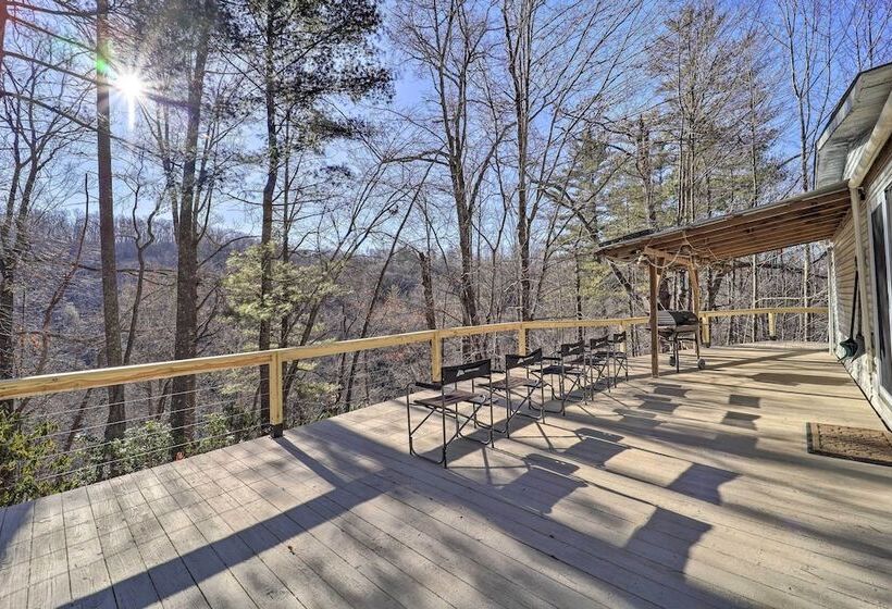 Deck + 2 Fire Pits: Riverfront Spruce Pine Rental!