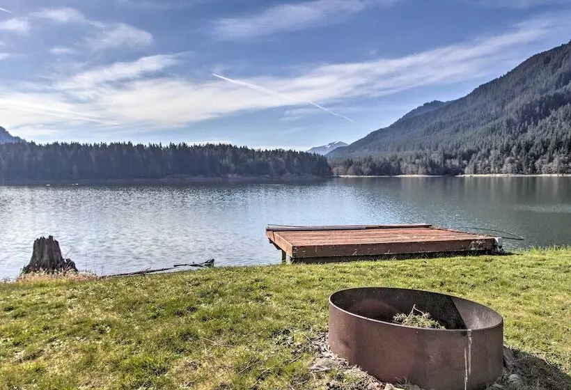 Lakefront Cabin W/ Stunning Mountain Views & Dock!