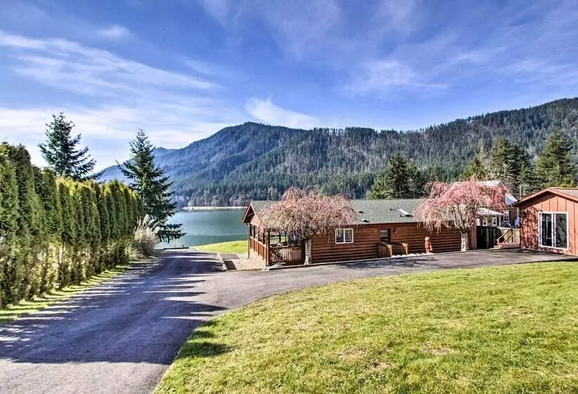 Lakefront Cabin W/ Stunning Mountain Views & Dock!