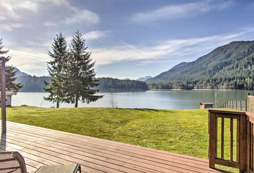 Lakefront Cabin W/ Stunning Mountain Views & Dock!