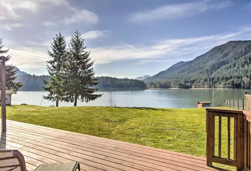 Lakefront Cabin W/ Stunning Mountain Views & Dock!