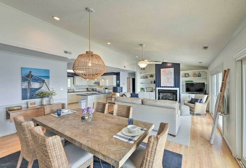 Waterfront Harkers Island Home: Sunset View & Dock