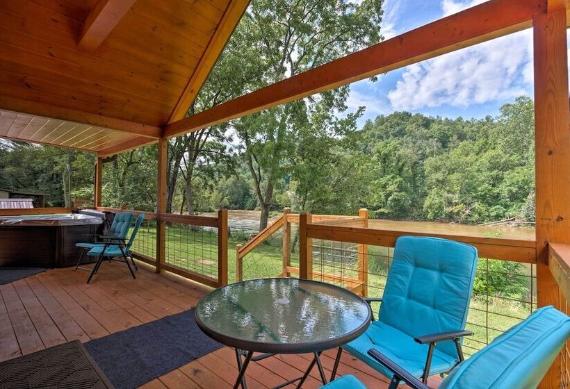 Cozy Riverfront Cabin W/ Private Deck & Hot Tub!