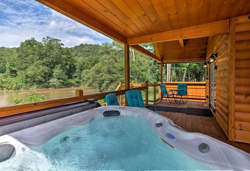 Cozy Riverfront Cabin W/ Private Deck & Hot Tub!
