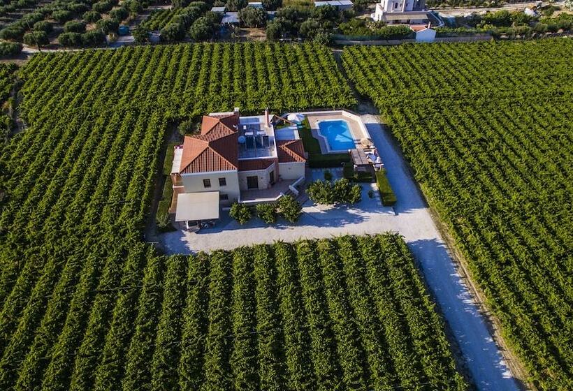 Cretan Vineyard Hill Villa Private Pool, Panoramic View, Beautiful Vineyard