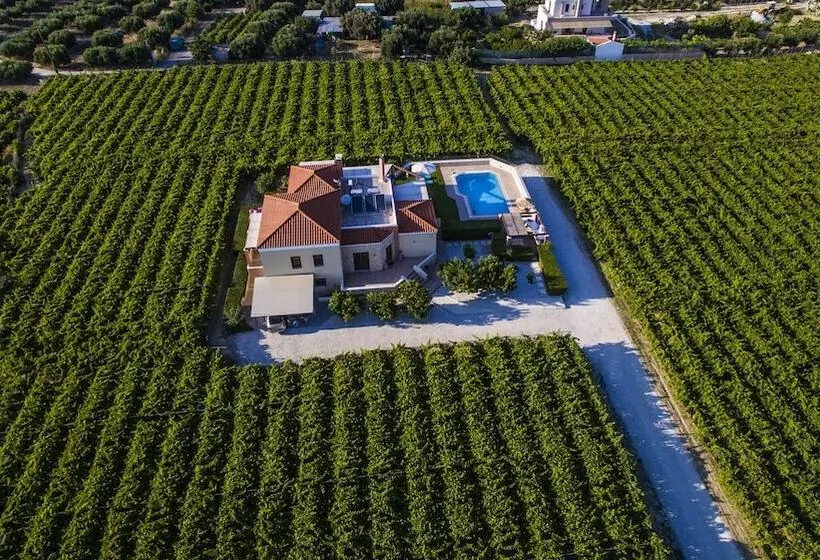Cretan Vineyard Hill Villa Private Pool, Panoramic View, Beautiful Vineyard