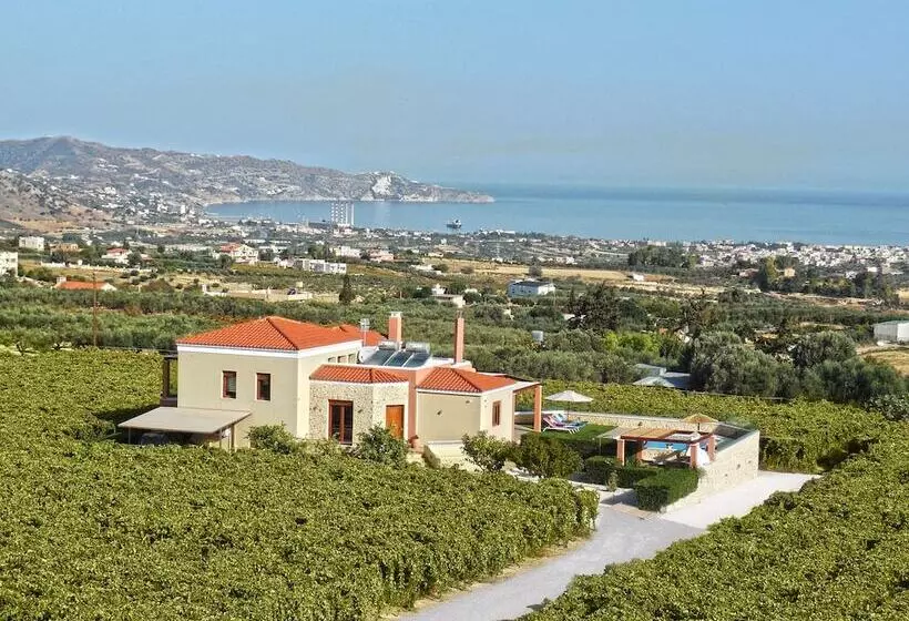 Cretan Vineyard Hill Villa Private Pool, Panoramic View, Beautiful Vineyard