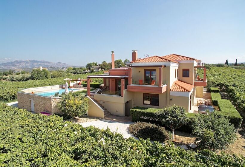 Cretan Vineyard Hill Villa Private Pool, Panoramic View, Beautiful Vineyard