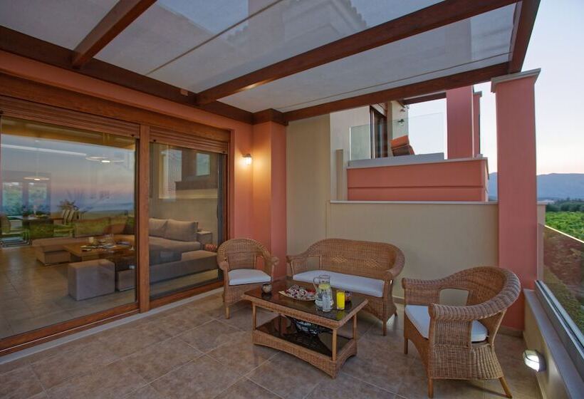 Cretan Vineyard Hill Villa Private Pool, Panoramic View, Beautiful Vineyard