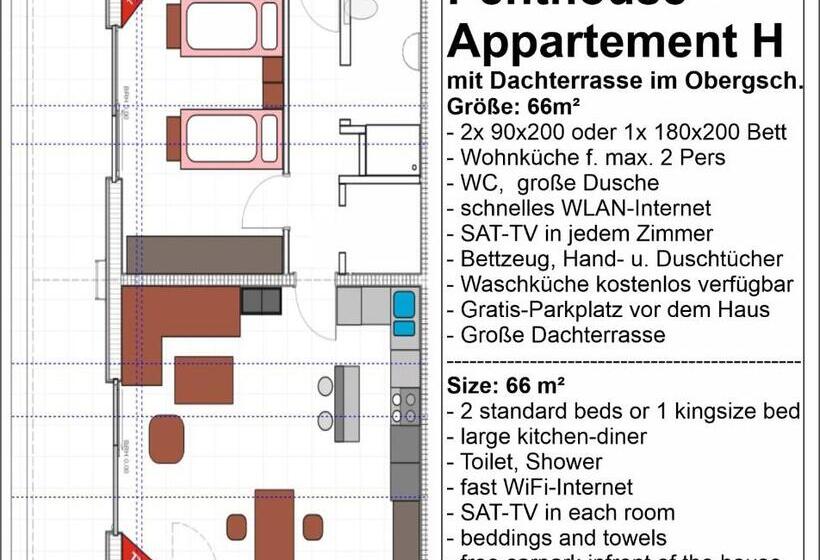 Appartementhaus Am Kornfeld 10 Apartments, 40 Betten, Raucher Balkon, Waschraum