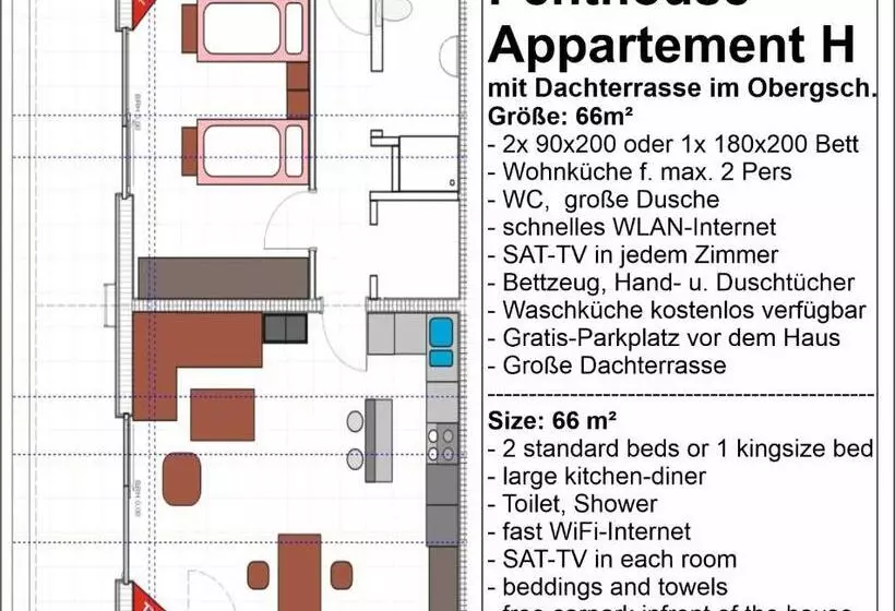 Appartementhaus Am Kornfeld   10 Apartments, 40 Betten, Raucher Balkon, Waschraum