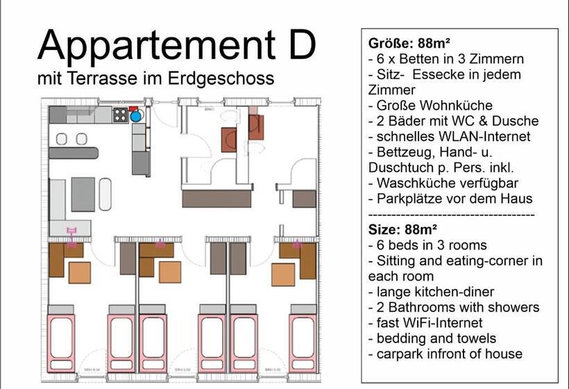 Appartementhaus Am Kornfeld 10 Apartments, 40 Betten, Raucher Balkon, Waschraum