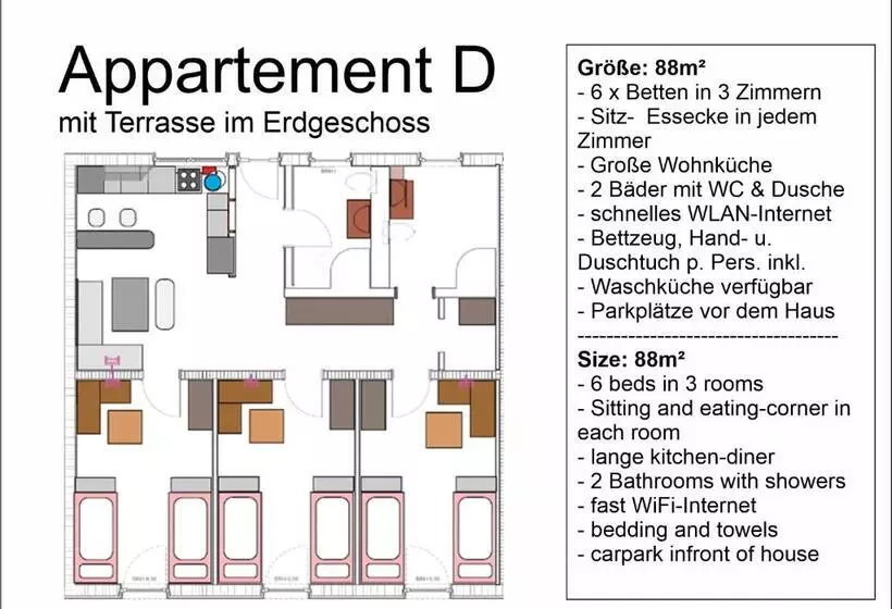 Appartementhaus Am Kornfeld   10 Apartments, 40 Betten, Raucher Balkon, Waschraum