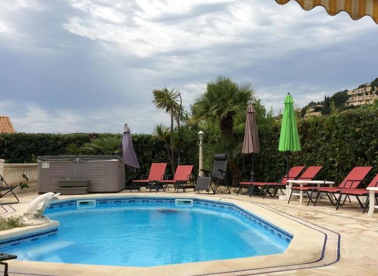 ペンション Villa Plein Sud à 900m Du Centre De Cavalaire Sur Mer   Chambre Climatisée   Piscine   Spa  Calme Et