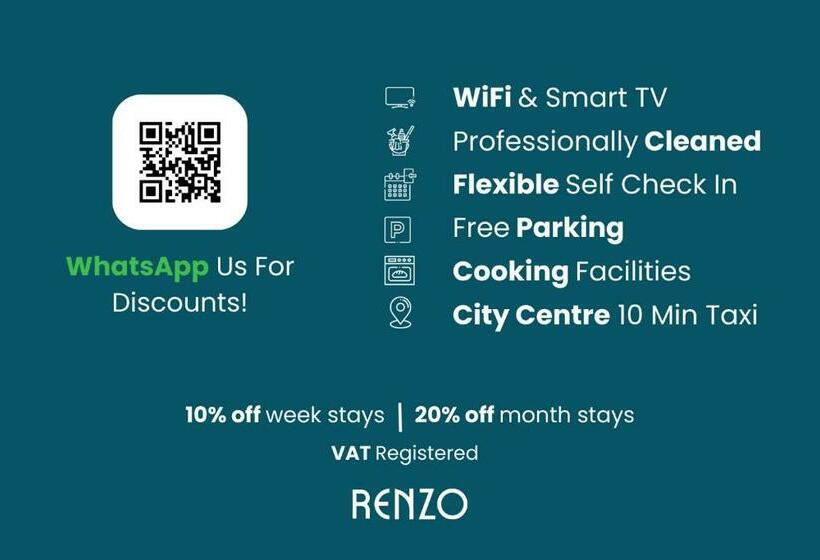 Modern 1 Bed Apartment In Derby By Renzo, Perfect For Professionals Or Contractors