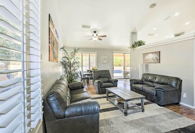 Bright Bullhead City Abode Fire Pit & Patio!