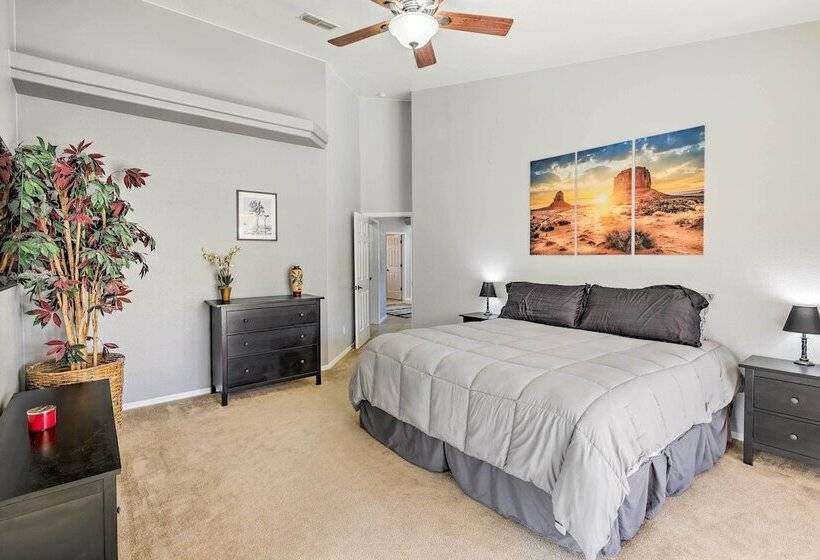 Bright Bullhead City Abode Fire Pit & Patio!