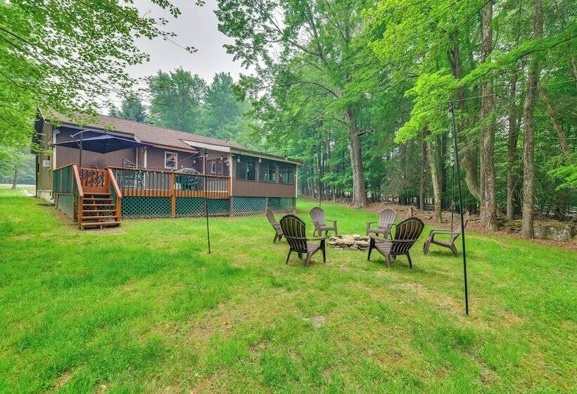 Furnished Deck + Fire Pit: Lake Wallenpaupack Home