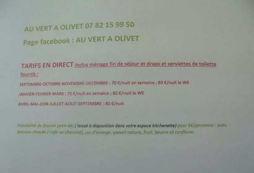 تختخواب و صبحانه Au Vert A Olivet