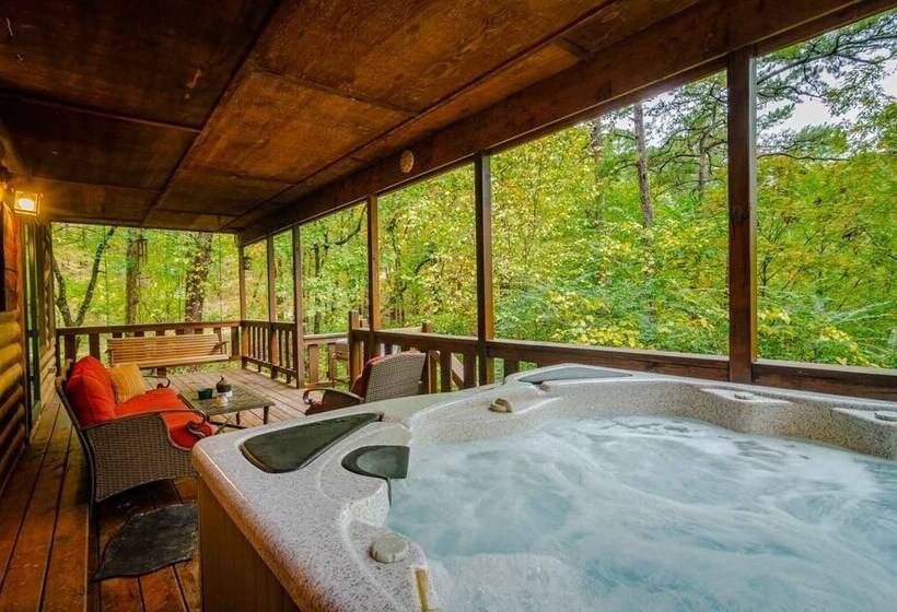 Crooked Pine Cabin With Swing And Hot Tub On The Deck By Redawning