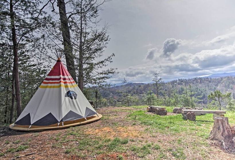 Camp Themed Sevierville Cabin W/ Hot Tub + Teepee!