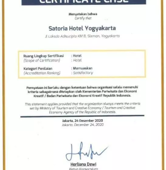 Satoria Hotel Yogyakarta Chse Certified