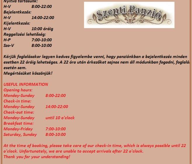 Aamiaismajoitus (B&B) Szenti Vendégház