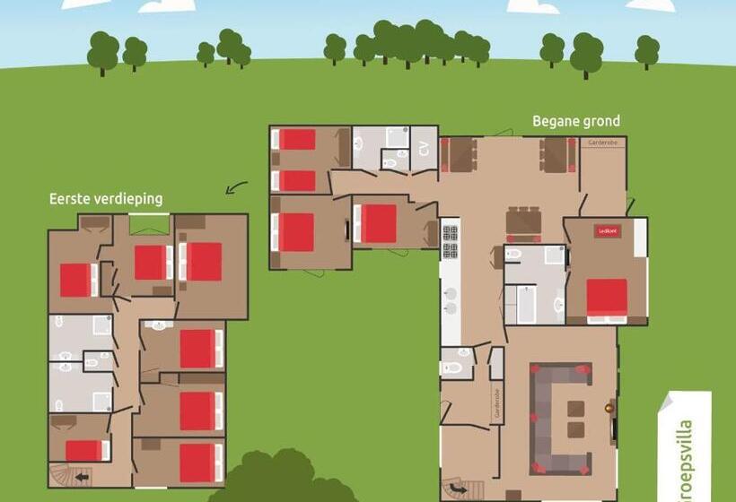 ホテル Groeps Villa 24 Pers