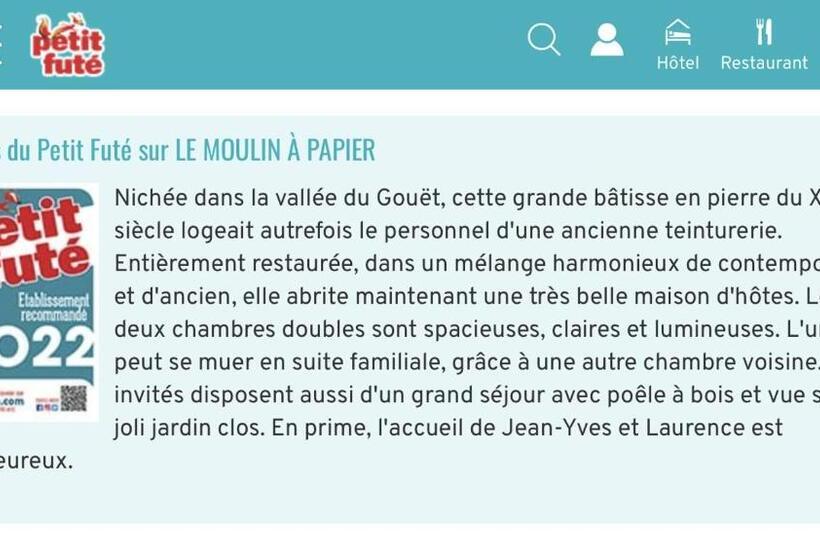 Nocleg ze śniadaniem Chambres D Hôtes Du Moulin à Papier